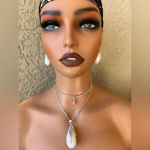 Modern SET Silver and Pearlescent White Pendant Necklace & Earrings